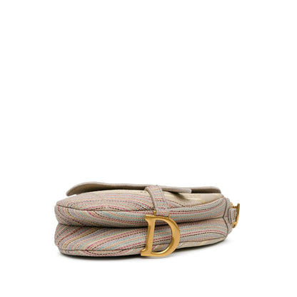 Dior Embroidered Canvas Stripes Saddle Bag (SHG-QrmhiD)