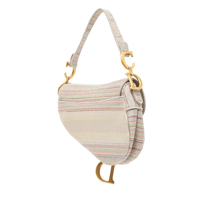Dior Embroidered Canvas Stripes Saddle Bag