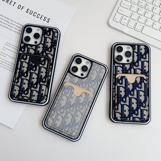 Dior Fabric iPhone Case Card Slot for 12 16 Pro Max Plus