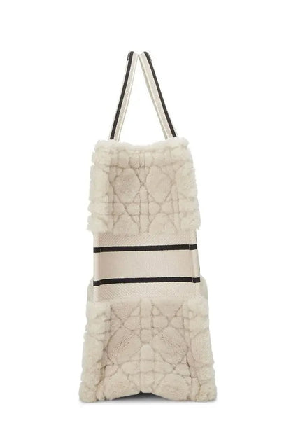 DIOR LAMBSKIN SHEARLING CANNAGE LARGE BOOK TOTE BAG