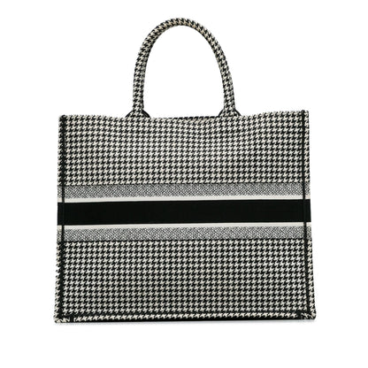 Dior Large Canvas Houndstooth Embroidered Book Tote