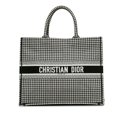 Dior Large Canvas Houndstooth Embroidered Book Tote