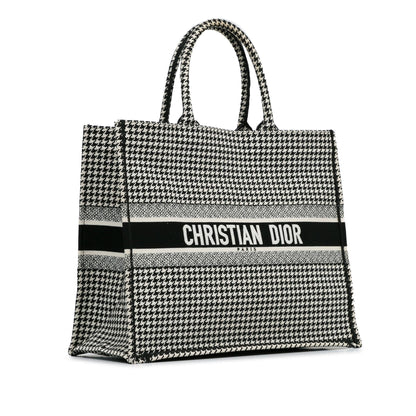 Dior Large Canvas Houndstooth Embroidered Book Tote