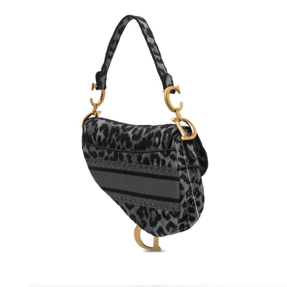 Dior Mizza Embroidered Canvas Leopard Saddle Bag