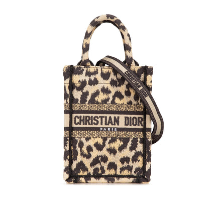 Dior Mizza Mini Embroidered Canvas Leopard Vertical Book Tote