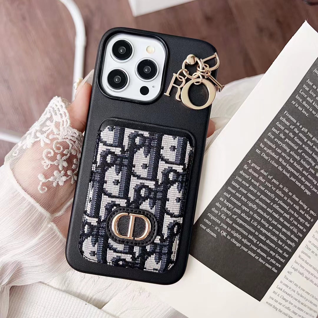 Christian Dior iPhone Case Card Slot for 12 13 14 15 Pro Max Plus