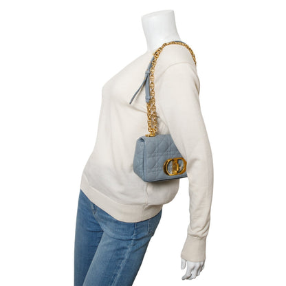 Christian Dior 2021 Grey Supple Cannage Calfskin Leather Small Dior Caro Bag