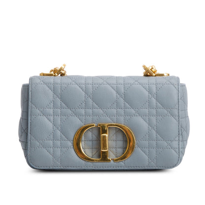 Christian Dior 2021 Grey Supple Cannage Calfskin Leather Small Dior Caro Bag
