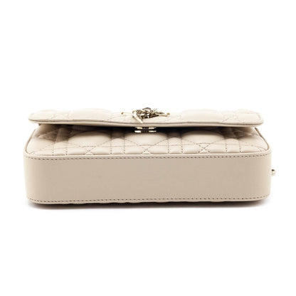 Dior Beige Calfskin Cannage Lady Dior Talk Phone Pouch