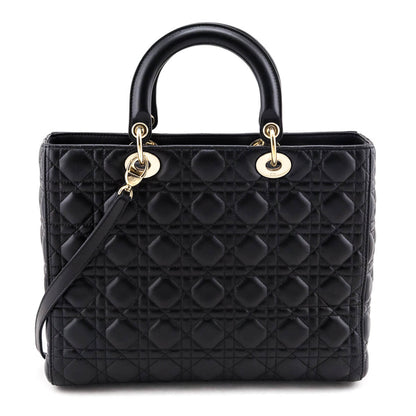 Dior Black Lambskin Cannage Large Lady Dior Bag