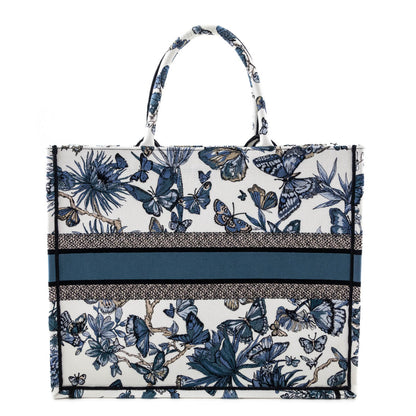 Dior Blue Canvas Embroidered Butterfly 2023 Large Book Tote