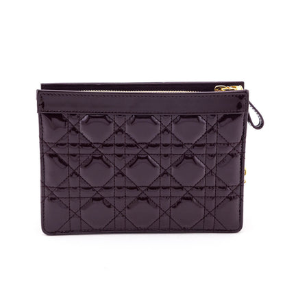 Dior Burgundy Patent Quilted Cannage Caro Zipped Pouch With Chain