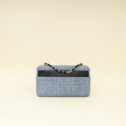 Christian Dior Blue Denim Macrocannage Medium Caro Bag