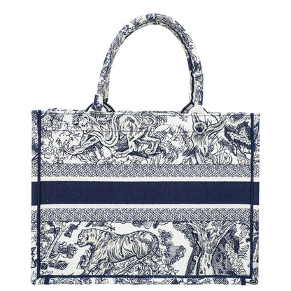 Christian Dior Bicolor Toile De Jouy Embroidery Book Tote Medium Bag