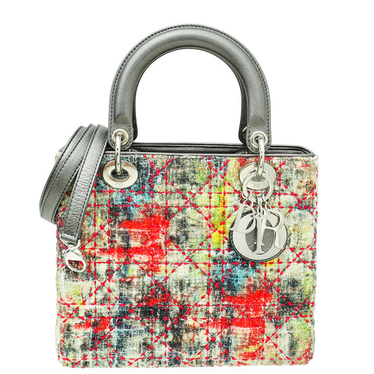 Christian Dior Multicolor Tweed Wool Lady Dior Medium Bag