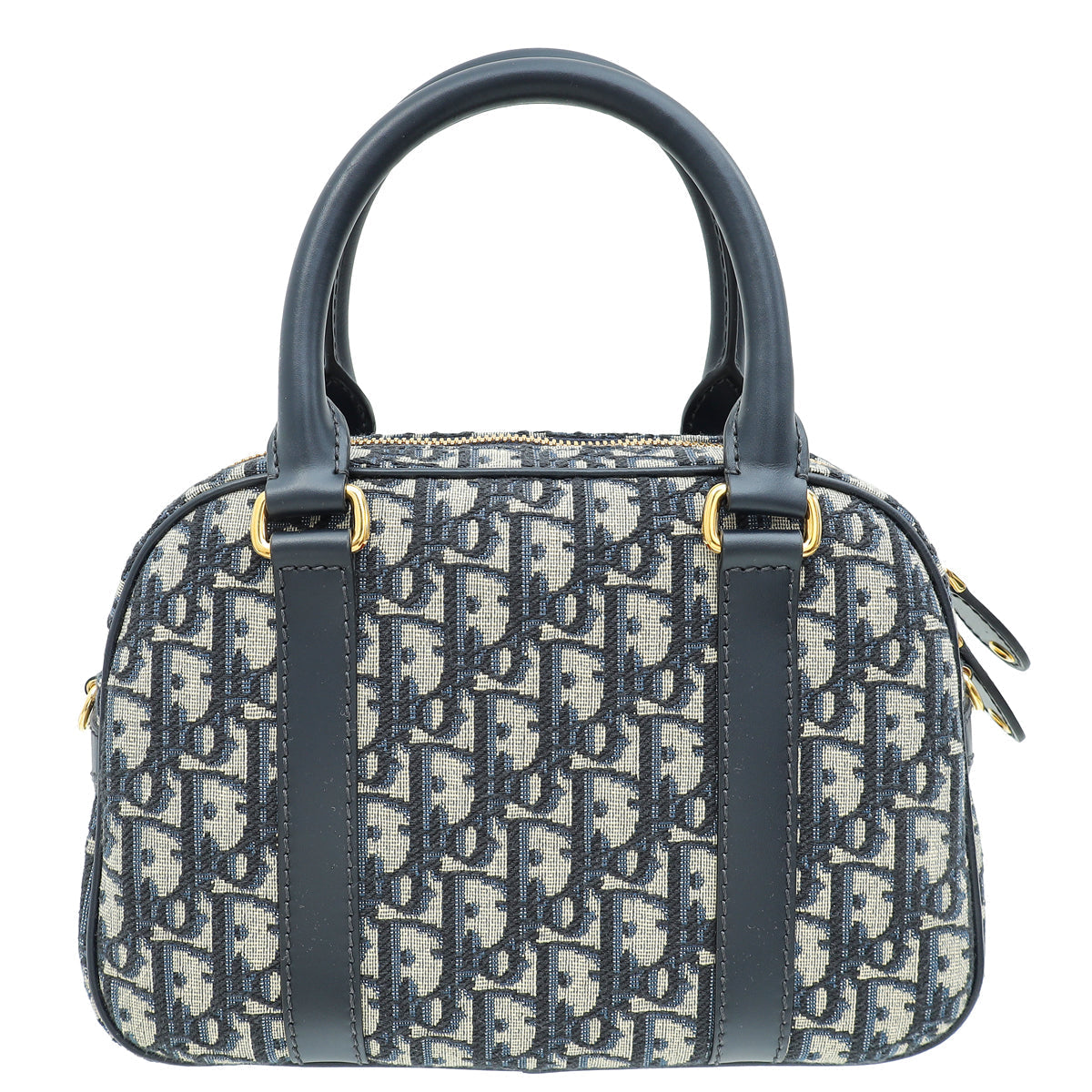 Christian Dior Navy Blue Oblique D-Vibe Medium Bowling Bag