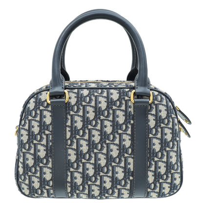 Christian Dior Navy Blue Oblique D-Vibe Medium Bowling Bag