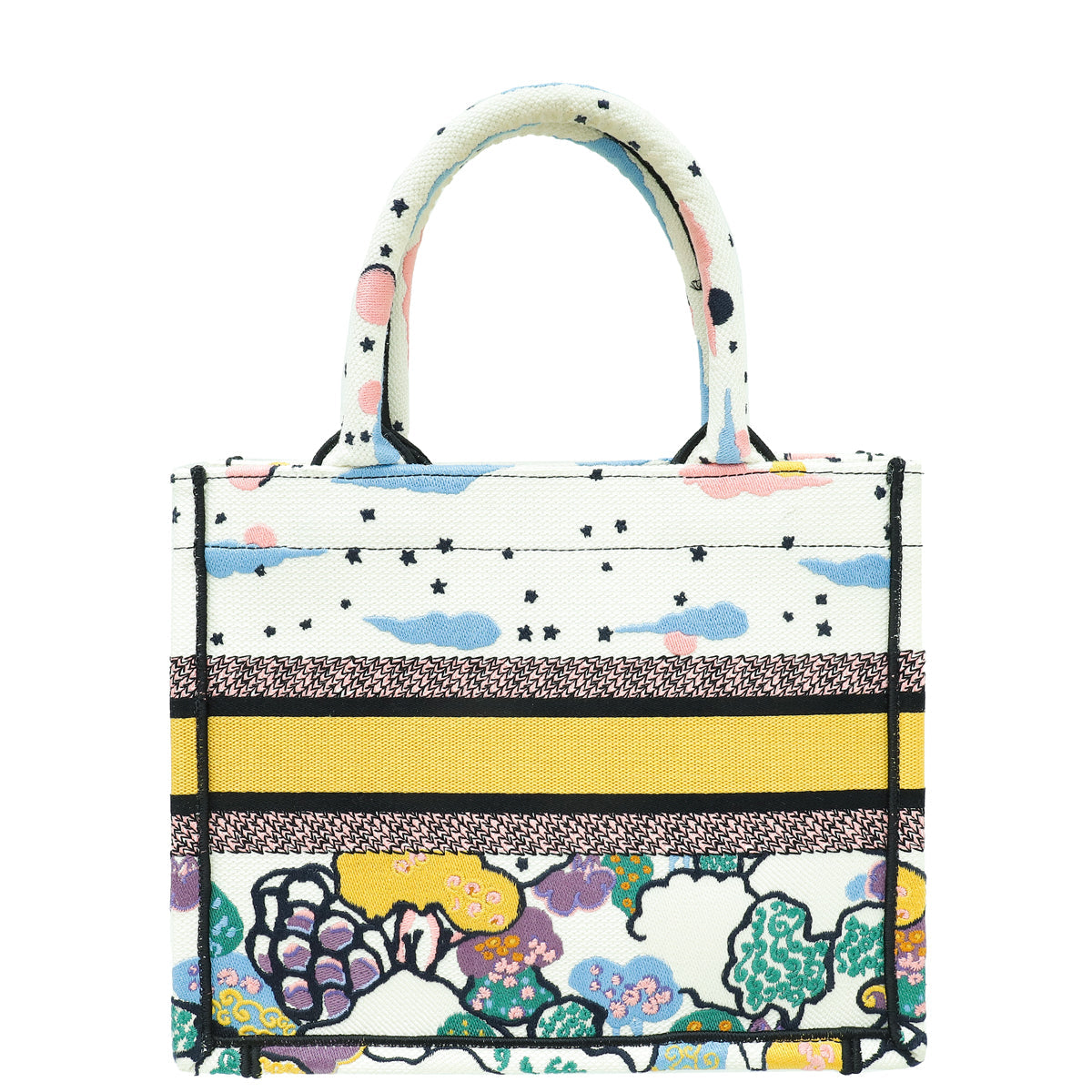 Christian Dior White Multicolor Latte Ciel De Rêve Embroidery Motif Book Tote Small Bag