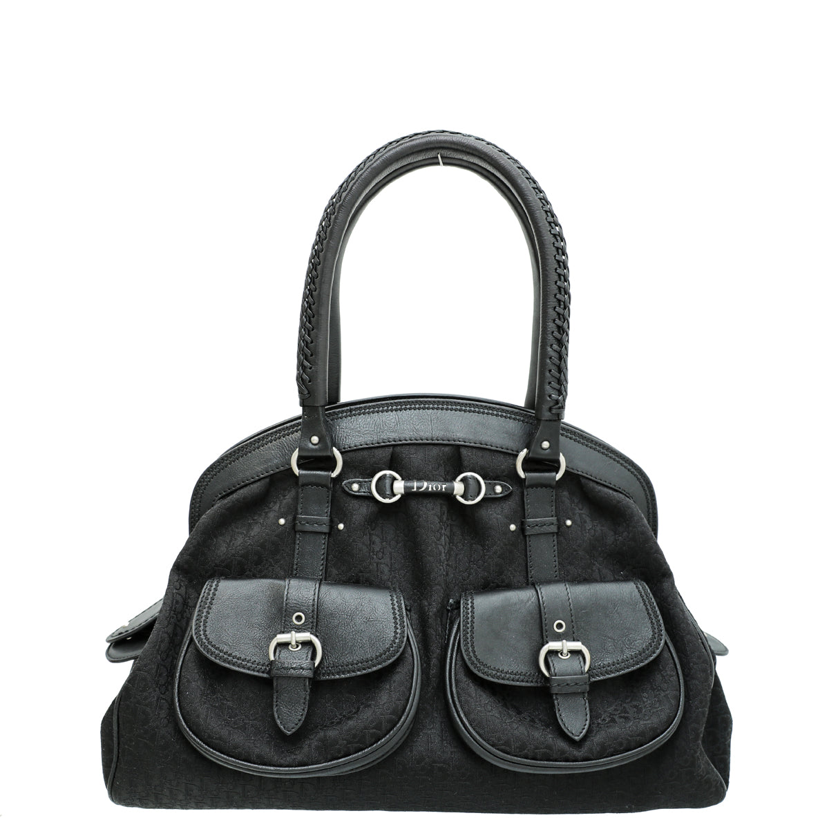 Christian Dior Black Monogram My Dior Frame Pocket Satchel Bag
