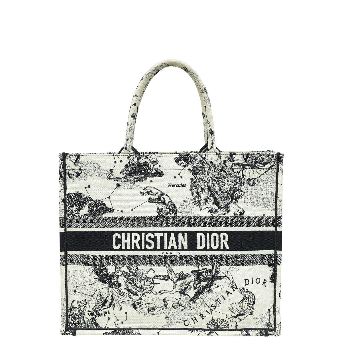 Christian Dior Bicolor Toile De Jouy Zodiac Embroidery Book Tote Large Bag