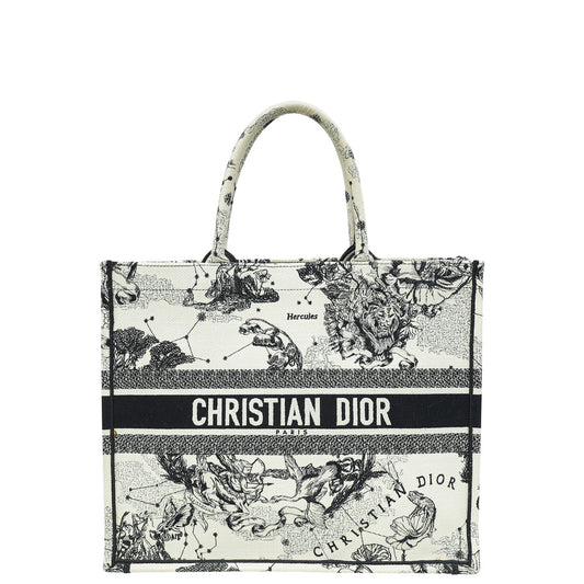 Christian Dior Bicolor Toile De Jouy Zodiac Embroidery Book Tote Large Bag