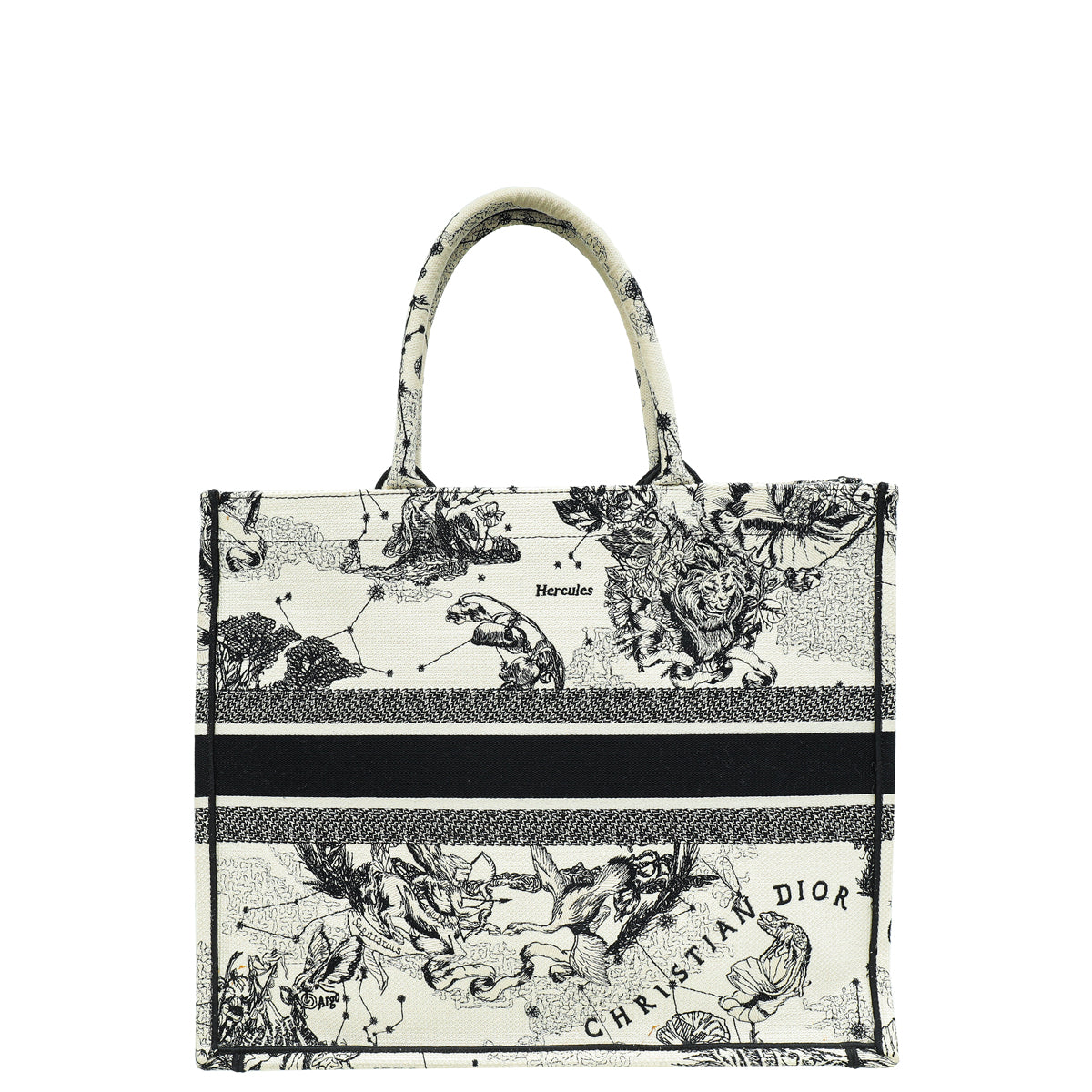 Christian Dior Bicolor Toile De Jouy Zodiac Embroidery Book Tote Large Bag