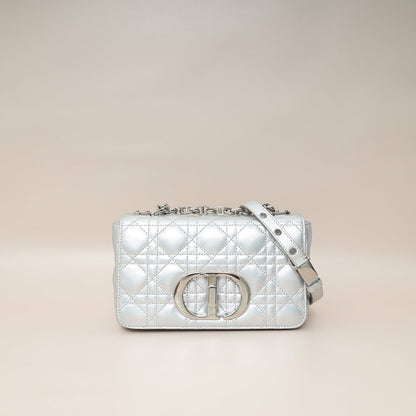 Christian Dior Metallic Silver Small Dior Caro Bag