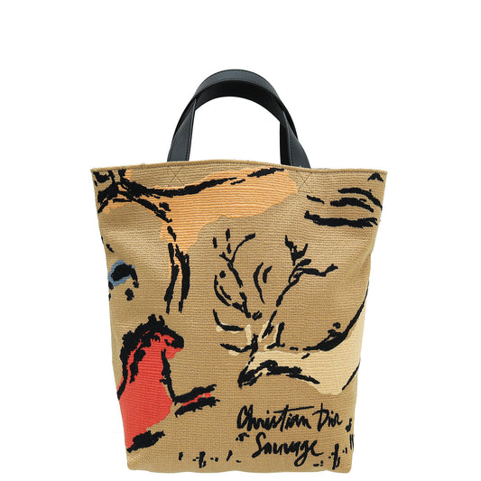 Christian Dior Brown Multicolor Sauvage Embroidered Tote Bag