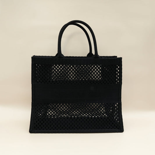Christian Dior Black Mesh Embroidered Large Book Tote Large Bag