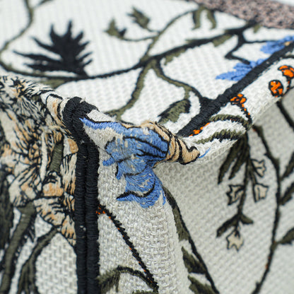 Christian Dior White Multicolor Book Tote Jardin Botanique Embroidery Medium Bag