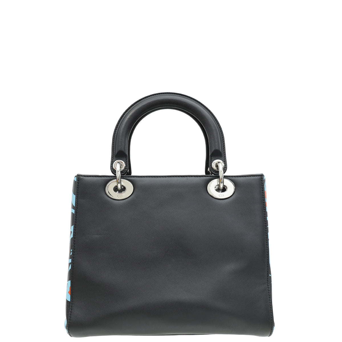 Christian Dior Black Multicolor Printed Logo Lady Dior Medium Bag
