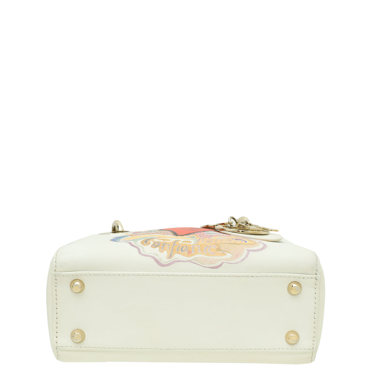 Christian Dior Off White Multicolor Ltd Ed Amour Print Chain Mini Lady Dior Bag