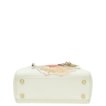 Christian Dior Off White Multicolor Ltd Ed Amour Print Chain Mini Lady Dior Bag