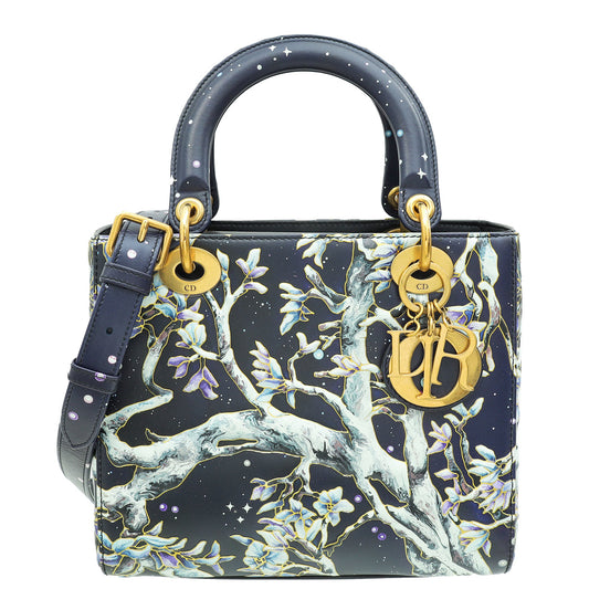 Christian Dior Dark Blue L E Lady Dior Raqib Shaw Medium Bag