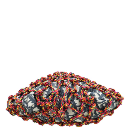 Christian Dior Navy Blur Woven Rope And Oblique Technical Fabric Net Shoulder Bag