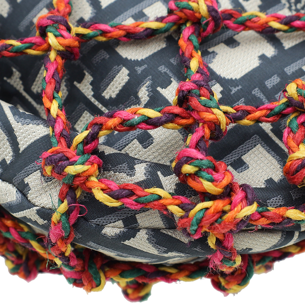 Christian Dior Navy Blur Woven Rope And Oblique Technical Fabric Net Shoulder Bag