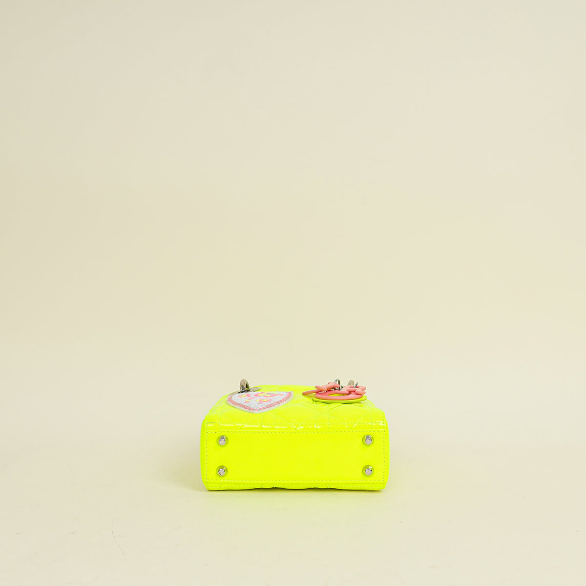 Christian Dior Neon Green Lady Dior Micro With Embroidered Patch Bag
