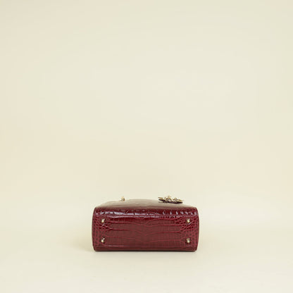 Christian Dior Burgundy Lady Dior Alligator Small Bag
