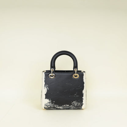 Christian Dior Bicolor Lady Dior Paris Print And Rhinestone Embroidery Medium Bag