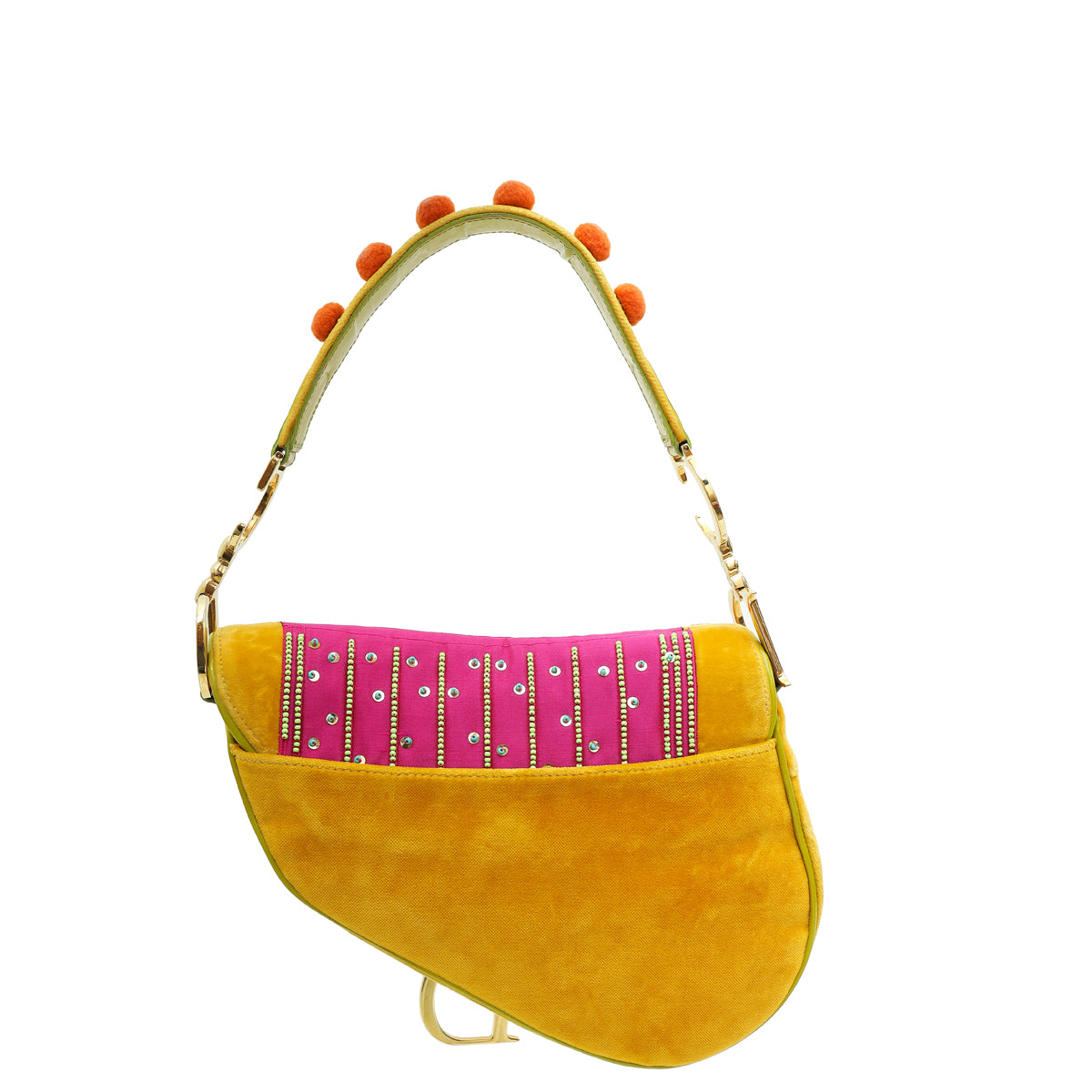 Christian Dior Multicolor L E Pom Pom Embellished Saddle Medium Bag