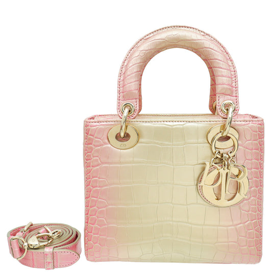Christian Dior Metallic Bicolor Alligator Lady Dior Small Bag
