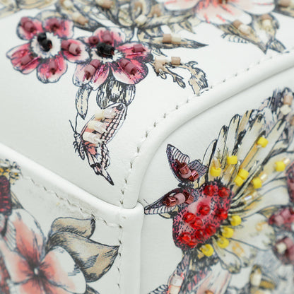 Christian Dior White Multicolor D-Joy Butterfly Printed And Embroidered Medium Bag