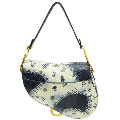 Christian Dior Navy Blue Python Saddle Medium Bag