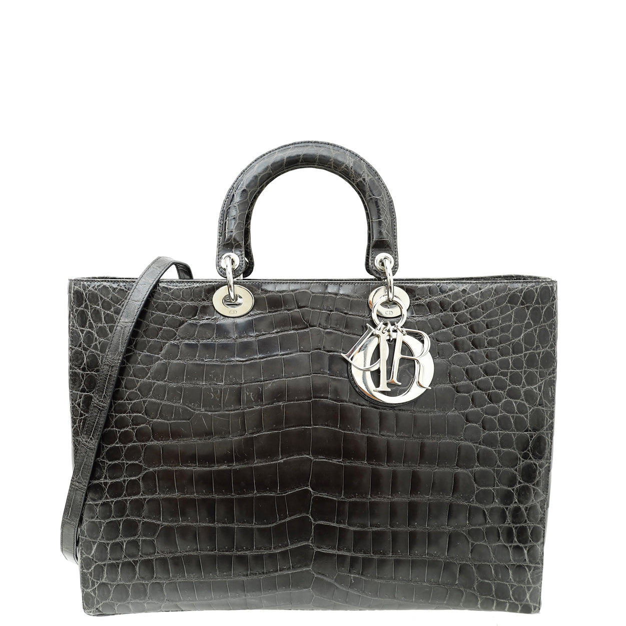 Christian Dior Dark Grey Crocodile Haute Maroquinerie Lady Dior Xl Bag