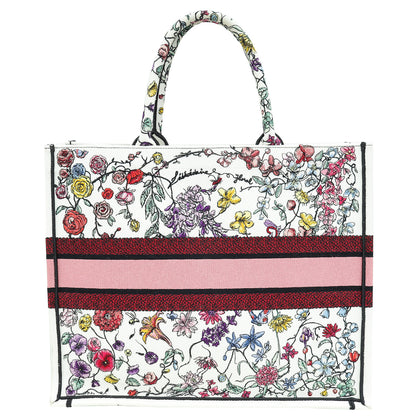 Christian Dior White Multicolor Florilegio Embroidered Book Tote Large Bag