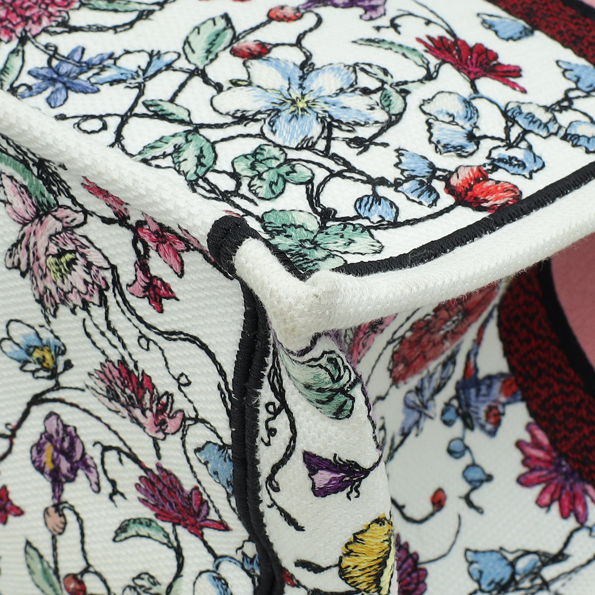 Christian Dior White Multicolor Florilegio Embroidered Book Tote Large Bag