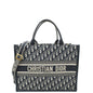 Christian Dior Blue Oblique Embroidery And Calfskin Book Tote Medium Bag