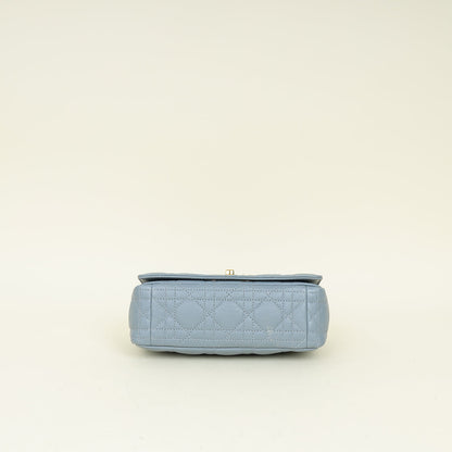 Christian Dior Blue Grey Caro Cannage Small Flap Bag