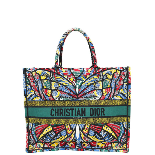 Christian Dior Multicolor Book Tote Butterfly Embroidered Large Bag