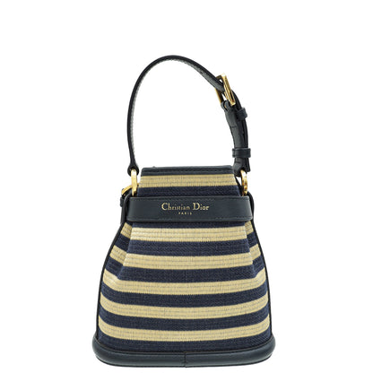 Christian Dior Bicolor Raffia C'Est Chain Small Bucket Bag